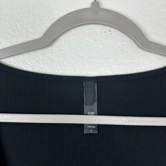 Skims Soft Lounge Long Sleeve Dress L Black Ribbed Onyx Maxi Bodycon Stretch - Picture 4 of 9